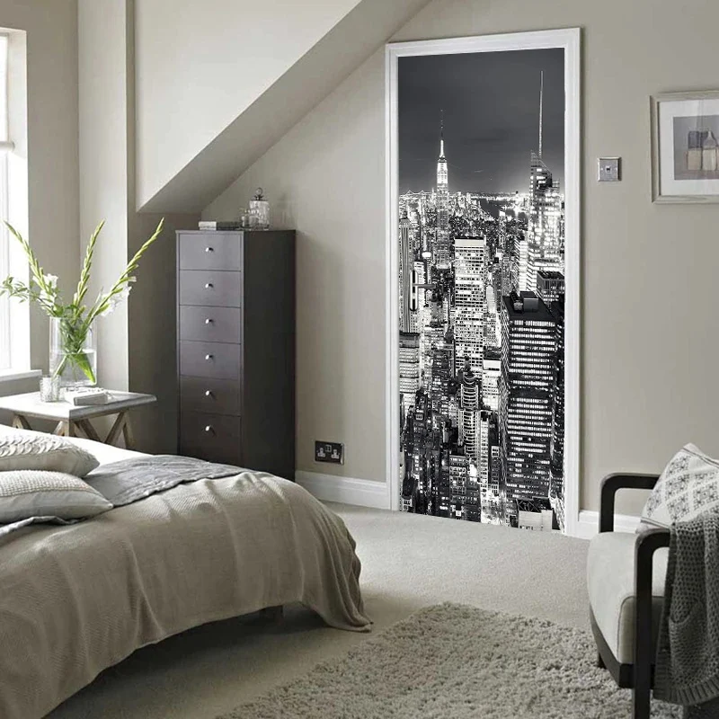Sticker decorativ ușă 3D Autocolant ușă efect 3D realist Sticker ușă model New York în Noapte Autocolant adeziv ușă 78x200 cm Sticker ușă design urban nocturn Autocolant decorativ ușă peisaj urban Sticker ușă interior 3D Autocolant ușă peisaj New York noaptea Sticker ușă autoadeziv 3D Autocolant ușă efect vizual 3D [8]