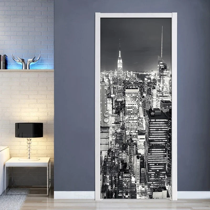 Sticker decorativ ușă 3D Autocolant ușă efect 3D realist Sticker ușă model New York în Noapte Autocolant adeziv ușă 78x200 cm Sticker ușă design urban nocturn Autocolant decorativ ușă peisaj urban Sticker ușă interior 3D Autocolant ușă peisaj New York noaptea Sticker ușă autoadeziv 3D Autocolant ușă efect vizual 3D [2]