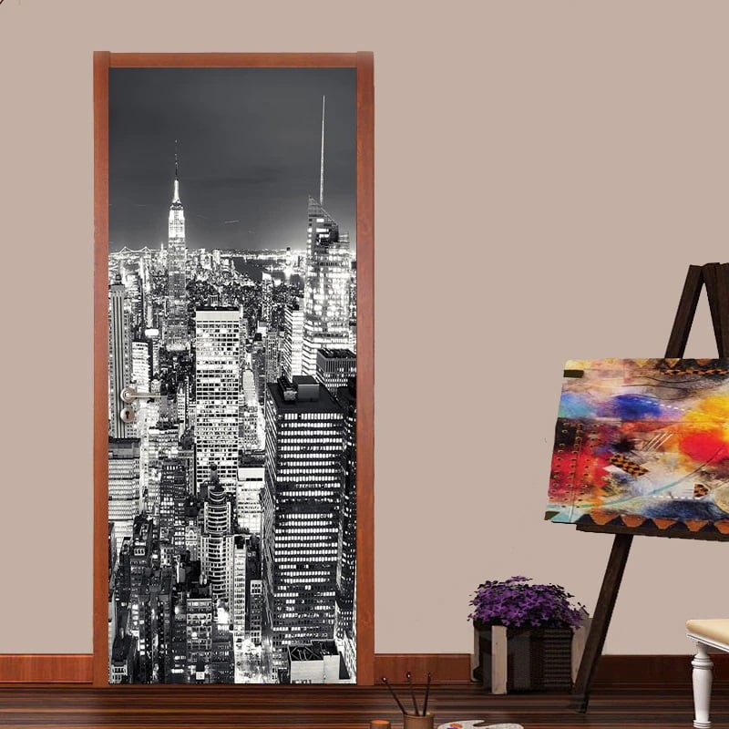 Sticker decorativ ușă 3D Autocolant ușă efect 3D realist Sticker ușă model New York în Noapte Autocolant adeziv ușă 78x200 cm Sticker ușă design urban nocturn Autocolant decorativ ușă peisaj urban Sticker ușă interior 3D Autocolant ușă peisaj New York noaptea Sticker ușă autoadeziv 3D Autocolant ușă efect vizual 3D [12]