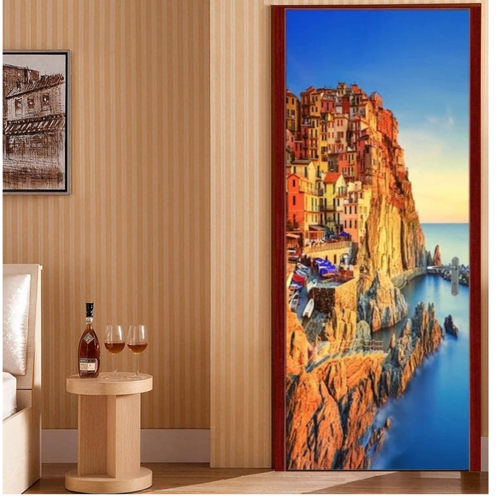 Sticker decorativ ușă 3D Autocolant ușă efect 3D realist Sticker ușă model Peisaj Santorini Grecia Autocolant adeziv ușă 78x200 cm Sticker ușă design peisaj grecesc Autocolant decorativ ușă peisaj mediteranean Sticker ușă interior 3D Autocolant ușă peisaj Santorini Sticker ușă autoadeziv 3D Autocolant ușă efect vizual 3D [6]