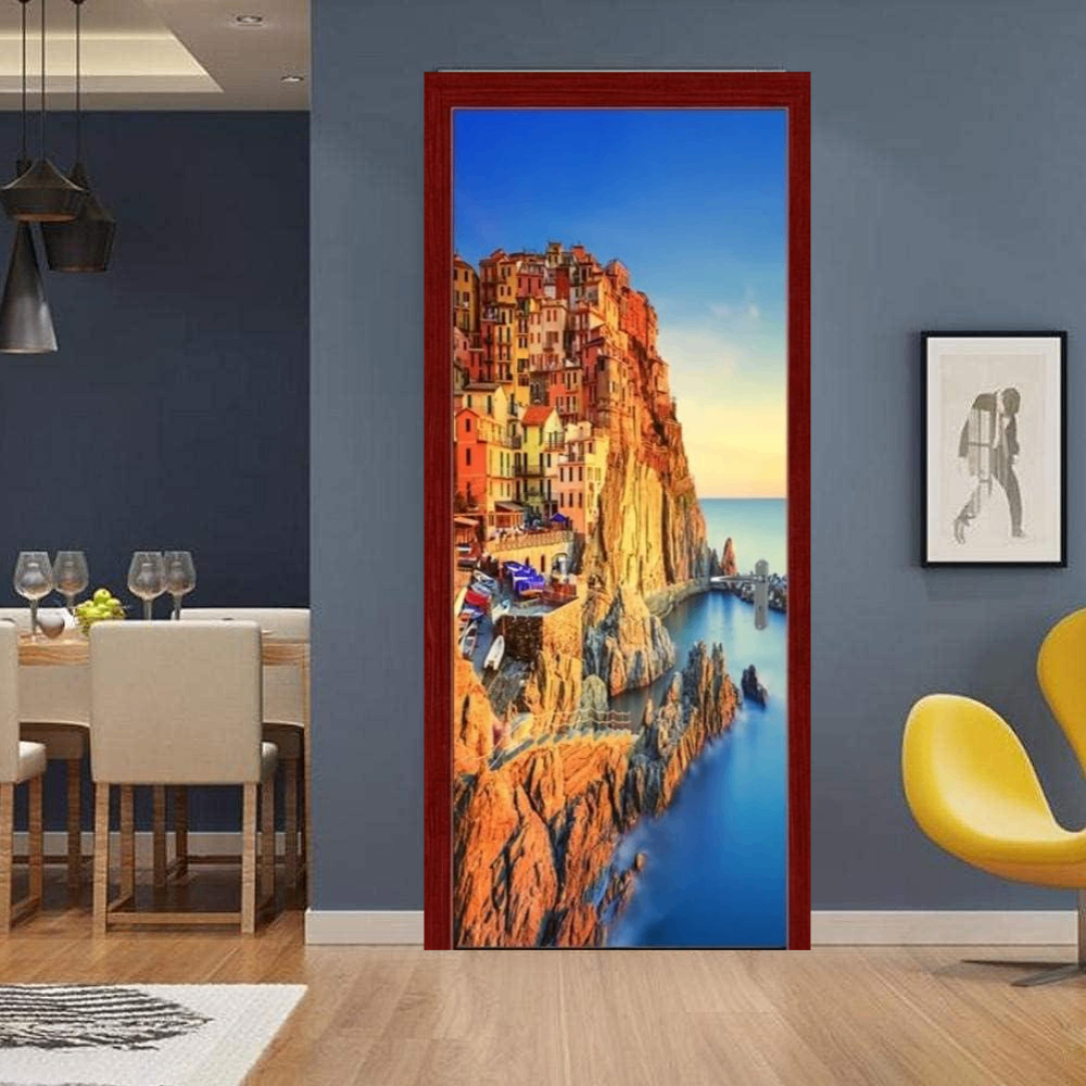Sticker decorativ ușă 3D Autocolant ușă efect 3D realist Sticker ușă model Peisaj Santorini Grecia Autocolant adeziv ușă 78x200 cm Sticker ușă design peisaj grecesc Autocolant decorativ ușă peisaj mediteranean Sticker ușă interior 3D Autocolant ușă peisaj Santorini Sticker ușă autoadeziv 3D Autocolant ușă efect vizual 3D [2]