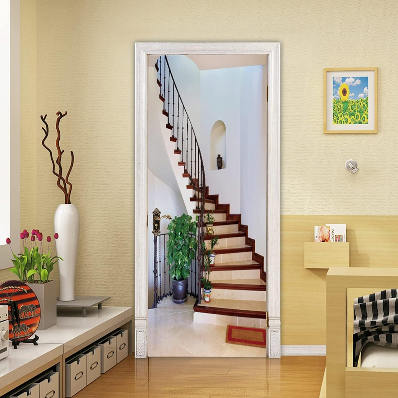 Sticker decorativ ușă 3D Autocolant ușă efect 3D realist Sticker ușă model scări spiralate Autocolant adeziv ușă 78x200 cm Sticker ușă design scări interioare Autocolant decorativ ușă scări spirală Sticker ușă interior 3D Autocolant ușă model scări în spirală Sticker ușă autoadeziv 3D Autocolant ușă efect vizual 3D [8]