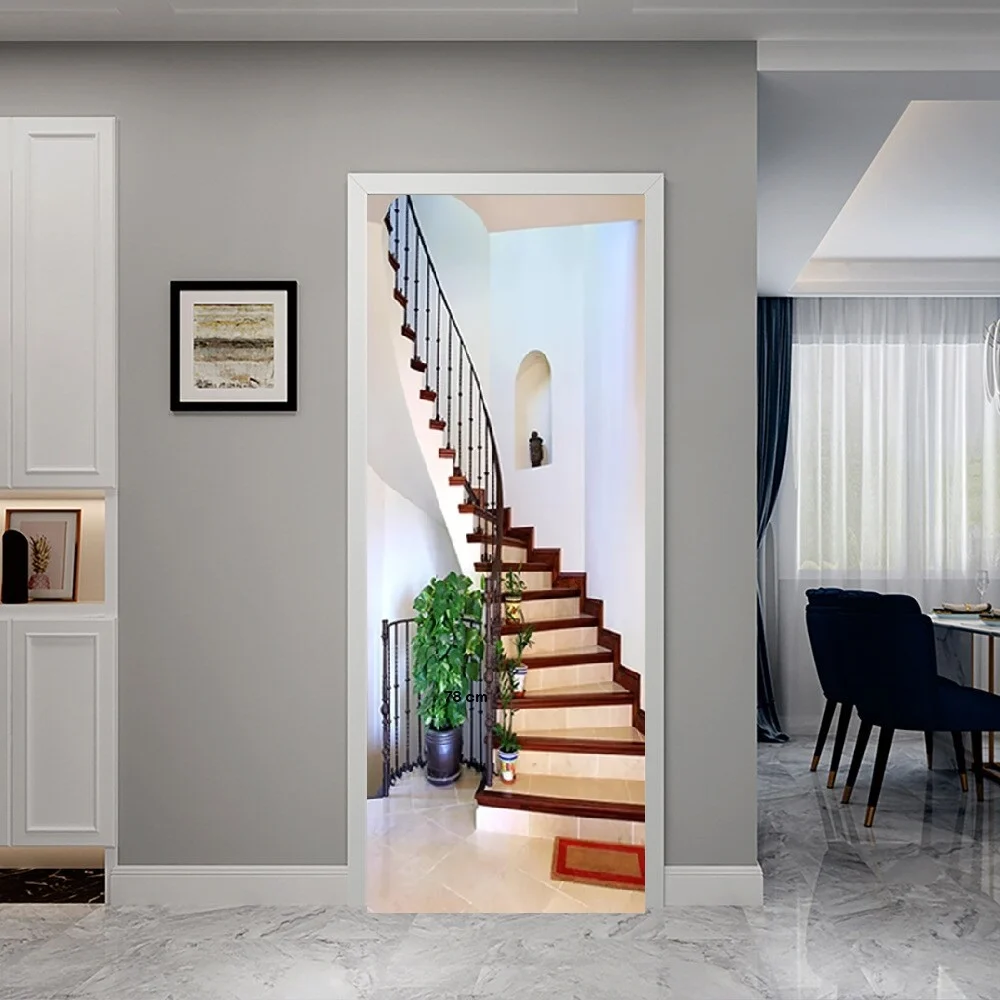 Sticker decorativ ușă 3D Autocolant ușă efect 3D realist Sticker ușă model scări spiralate Autocolant adeziv ușă 78x200 cm Sticker ușă design scări interioare Autocolant decorativ ușă scări spirală Sticker ușă interior 3D Autocolant ușă model scări în spirală Sticker ușă autoadeziv 3D Autocolant ușă efect vizual 3D [5]