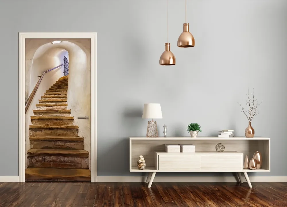 Sticker decorativ ușă 3D Autocolant ușă efect 3D realist Sticker ușă model scări rustice Autocolant adeziv ușă 78x200 cm Sticker ușă design scări Autocolant decorativ ușă rustic Sticker ușă interior 3D Autocolant ușă scări 3D Sticker ușă autoadeziv 3D Autocolant ușă model scări [4]