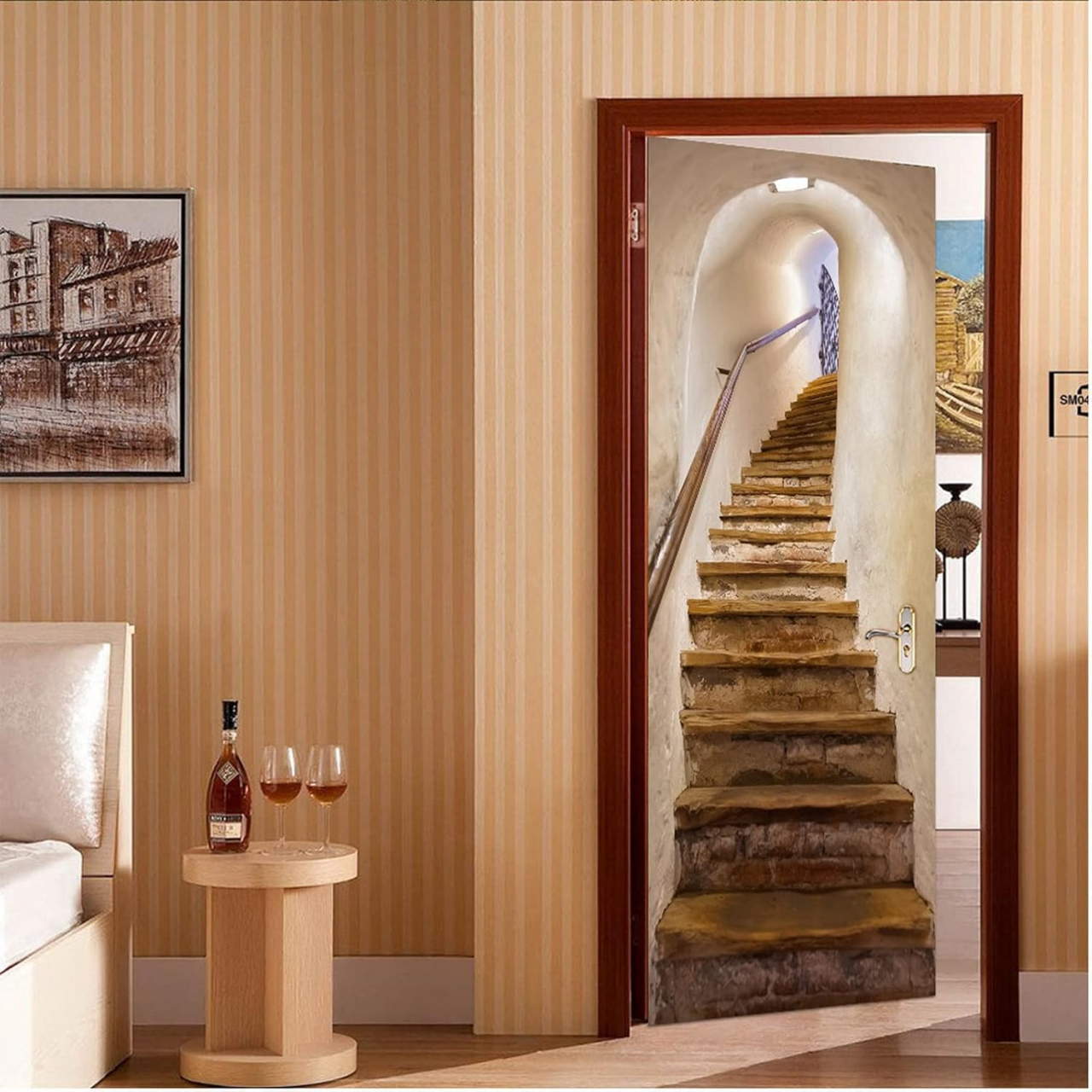 Sticker decorativ ușă 3D Autocolant ușă efect 3D realist Sticker ușă model scări rustice Autocolant adeziv ușă 78x200 cm Sticker ușă design scări Autocolant decorativ ușă rustic Sticker ușă interior 3D Autocolant ușă scări 3D Sticker ușă autoadeziv 3D Autocolant ușă model scări [10]