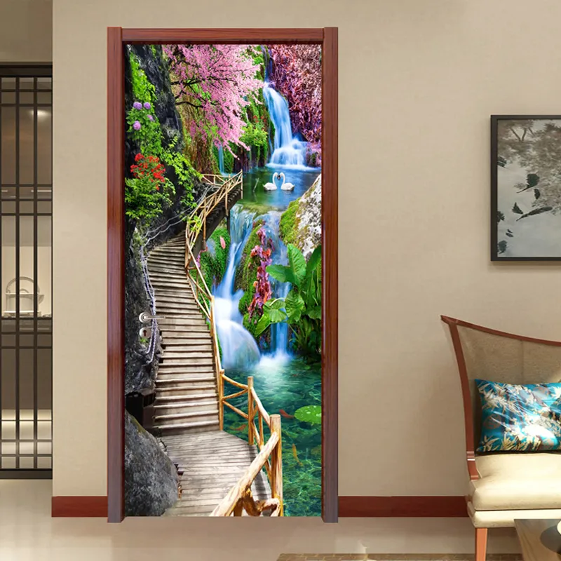 Sticker decorativ ușă 3D Autocolant ușă efect 3D realist Sticker ușă model Trepte Lângă Cascadă Autocolant adeziv ușă 78x200 cm Sticker ușă design natură Autocolant decorativ ușă peisaj natural Sticker ușă interior 3D Autocolant ușă peisaj cu cascadă Sticker ușă autoadeziv 3D Autocolant ușă efect vizual 3D [2]