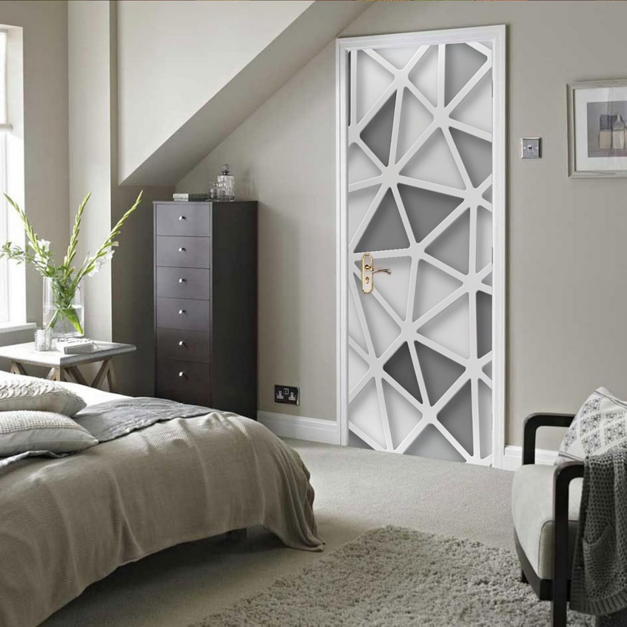 Sticker decorativ ușă 3D Autocolant ușă efect 3D realist Sticker ușă model triunghiuri abstracte Autocolant adeziv ușă 78x200 cm Sticker ușă design geometric Autocolant decorativ ușă abstract Sticker ușă interior 3D Autocolant ușă model triunghiuri 3D Sticker ușă autoadeziv 3D Autocolant ușă efect vizual 3D [7]