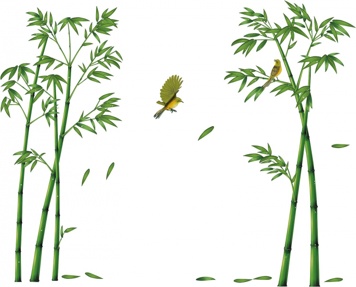 Sticker Decorativ Plante de Bambus si Pasari Colibry [2]