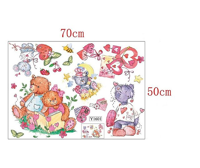 Sticker decorativ ușă copii – Ursuleți și inimioare multicolore [5]