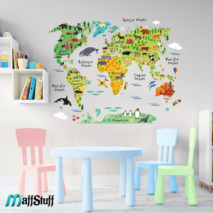 Sticker educativ copii, harta geografica a lumii, cu animale [3]