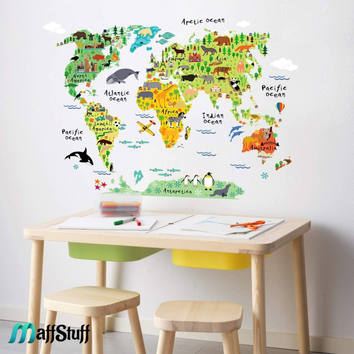 Sticker educativ copii, harta geografica a lumii, cu animale [5]