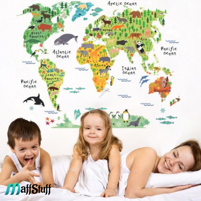Sticker educativ copii, harta geografica a lumii, cu animale [6]