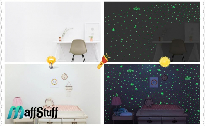 Stickere Decorative de Perete Fosforescente, Pentru Camera Copilului, Sub Forma de Stelute, Extraterestri, Planete si Nave Spatiale, Set de 278 buc [5]