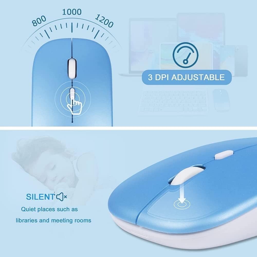 Set Tastatură și Mouse Wireless – Bluetooth, Silențios, Ultra-Subțire, Compatibil PC, Laptop, Android, iOS, Windows – Culoare Albastru [8]