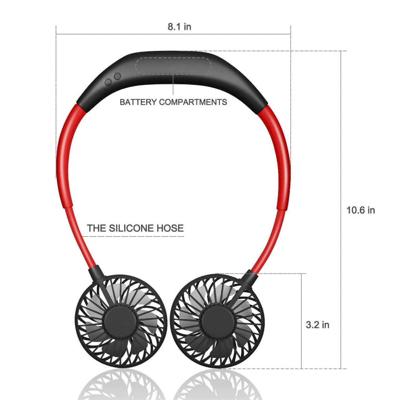 Ventilator Portabil pentru Gât cu 3 Viteze, Lumini LED, Acumulator Intern și Pastilă Aromaterapie, Roșu [3]