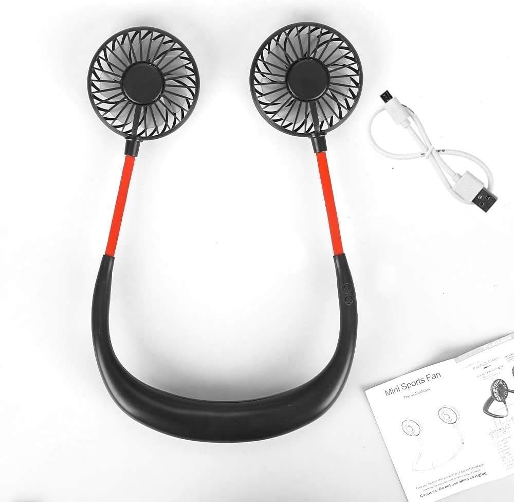 Ventilator Portabil pentru Gât cu 3 Viteze, Lumini LED, Acumulator Intern și Pastilă Aromaterapie, Roșu [9]