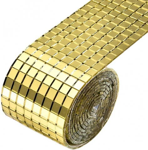 Banda Adeziva din Oglinzi Tip Mozaic Pentru Decorat Pereti, Mobila si Obiecte, AURIU - 4 X 100 cm