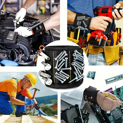 Brățară Magnetică cu 15 Magneți Neodim – Suport Șuruburi, Reglabilă, Profesională [18]