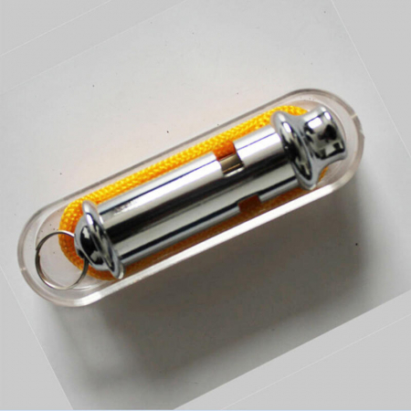 Fluier metalic inox cu șnur galben – 6.5x1.5 cm [2]