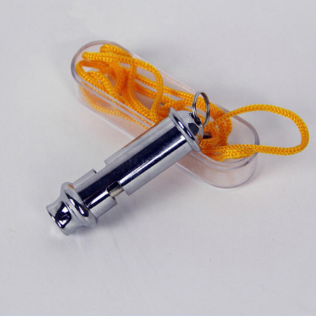 Fluier metalic inox cu șnur galben – 6.5x1.5 cm [1]