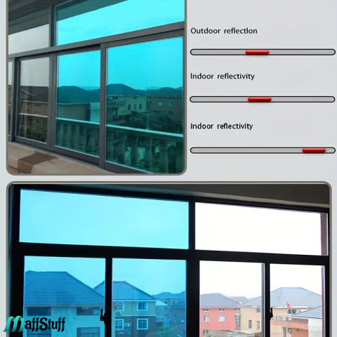Folie Decorativă Albastră cu Efect de Oglindă – Intimitate și Protecție Solară [2]