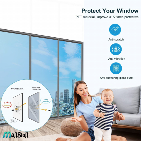 Folie Decorativă Albastră cu Efect de Oglindă – Intimitate și Protecție Solară [6]