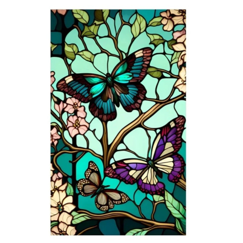 Toate produsele - folie geam decorativa vitraliu fluturi flori multicolor MaffStuff