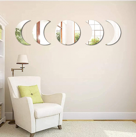 Set Oglinzi Autoadezive Fazele Lunii – Acrilic Reflectorizant, 5 Bucăți, Decor Perete Modern [22]