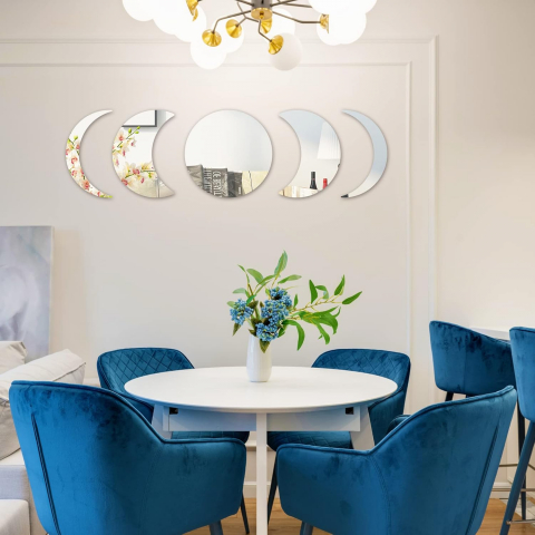 Set Oglinzi Autoadezive Fazele Lunii – Acrilic Reflectorizant, 5 Bucăți, Decor Perete Modern [6]
