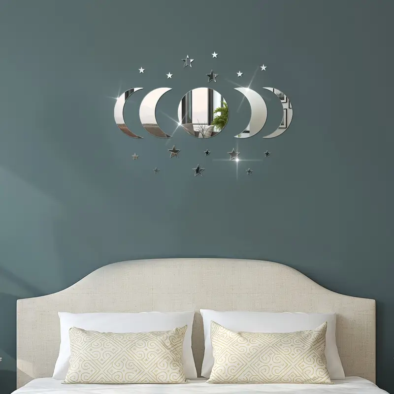 Set Oglinzi Autoadezive Fazele Lunii – Acrilic Reflectorizant, 5 Bucăți, Decor Perete Modern [1]