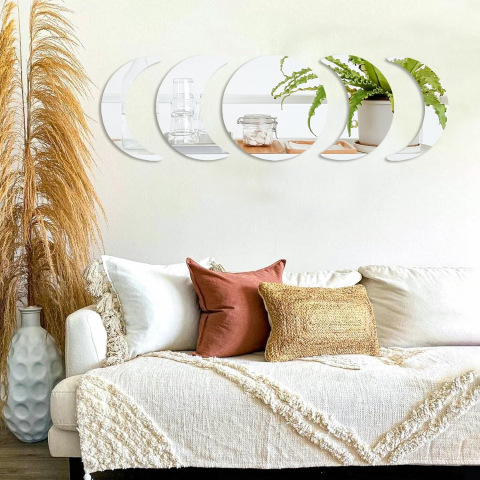 Set Oglinzi Autoadezive Fazele Lunii – Acrilic Reflectorizant, 5 Bucăți, Decor Perete Modern [24]