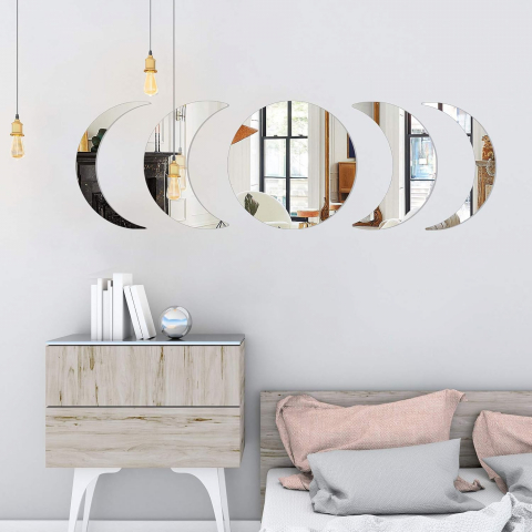 Set Oglinzi Autoadezive Fazele Lunii – Acrilic Reflectorizant, 5 Bucăți, Decor Perete Modern [12]