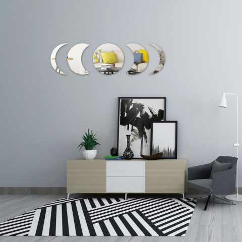Set Oglinzi Autoadezive Fazele Lunii – Acrilic Reflectorizant, 5 Bucăți, Decor Perete Modern [13]