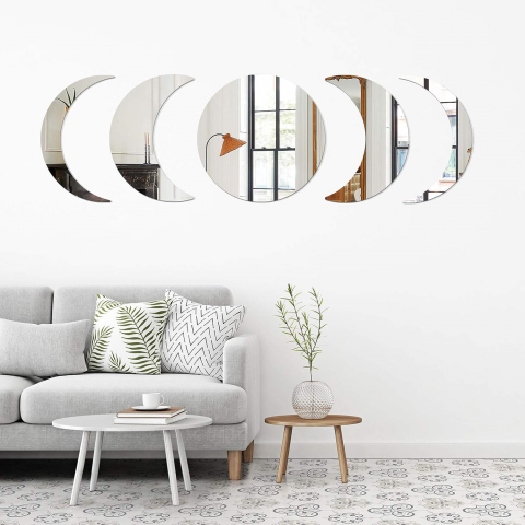 Set Oglinzi Autoadezive Fazele Lunii – Acrilic Reflectorizant, 5 Bucăți, Decor Perete Modern [20]