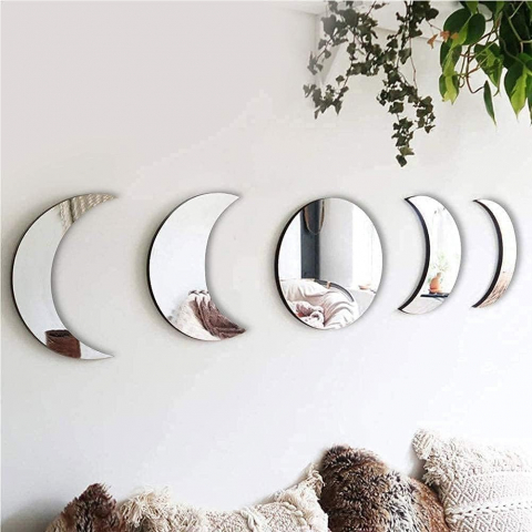 Set Oglinzi Autoadezive Fazele Lunii – Acrilic Reflectorizant, 5 Bucăți, Decor Perete Modern [16]