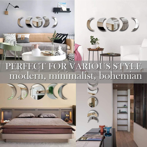 Set Oglinzi Autoadezive Fazele Lunii – Acrilic Reflectorizant, 5 Bucăți, Decor Perete Modern [10]