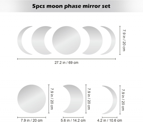 Set Oglinzi Autoadezive Fazele Lunii – Acrilic Reflectorizant, 5 Bucăți, Decor Perete Modern [5]