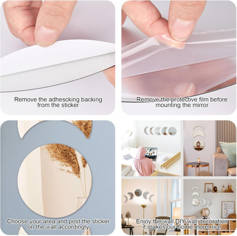 Set Oglinzi Autoadezive Fazele Lunii – Acrilic Reflectorizant, 5 Bucăți, Decor Perete Modern [17]