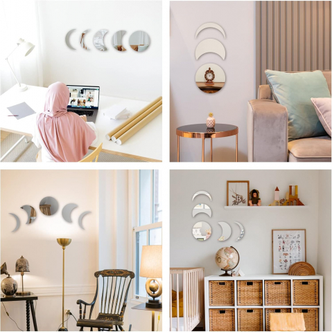 Set Oglinzi Autoadezive Fazele Lunii – Acrilic Reflectorizant, 5 Bucăți, Decor Perete Modern [21]