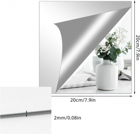 Set 4 Oglinzi Autoadezive Pătrate – Acrilic Reflectorizant, 20x20 cm, Decor Perete Modern [26]