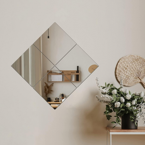 Set 4 Oglinzi Autoadezive Pătrate – Acrilic Reflectorizant, 20x20 cm, Decor Perete Modern [2]