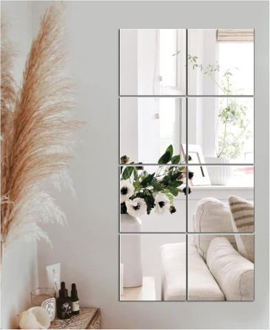 Oglinzi Geometrice - Set 4 Oglinzi Autoadezive Pătrate – Acrilic Reflectorizant, 20x20 cm, Decor Perete Modern