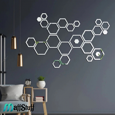 Oglinzi Geometrice - Oglinzi Decorative de Perete, Moderne, Model Rama Hexagonala