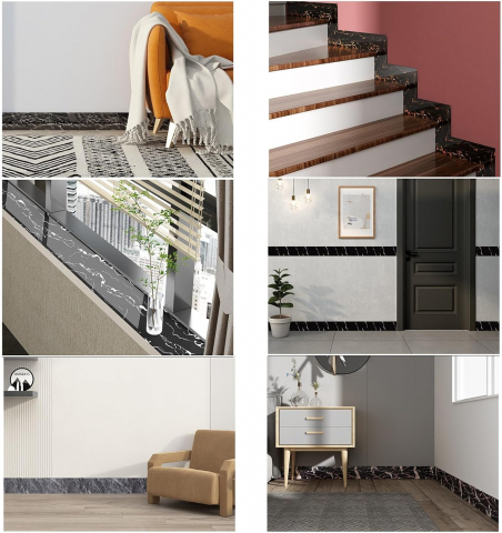 Panou autoadeziv gri marmură 60x12 cm – impermeabil și izolator pentru plintă, pervaz sau brau decorativ [4]
