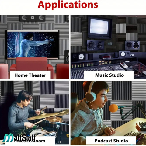 Panouri fonoabsorbante autoadezive Izolare acustică Burete poliuretanic Reducerea zgomotului Reducerea ecoului Absorbție fonică Estetică acustică Soluții de izolare fonică   Amenajări interioare acustice [5]