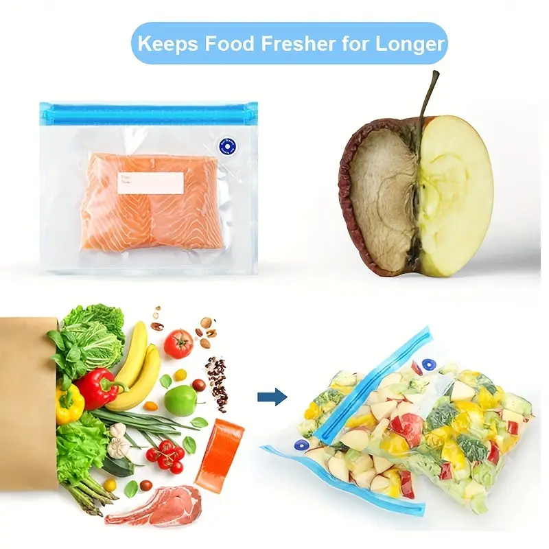 Pungi Alimentare pentru Vidat Fructe, Legume și Alimente | Set 5 Bucăți Reutilizabile | Pompa Vacuum și Clema Incluse [12]