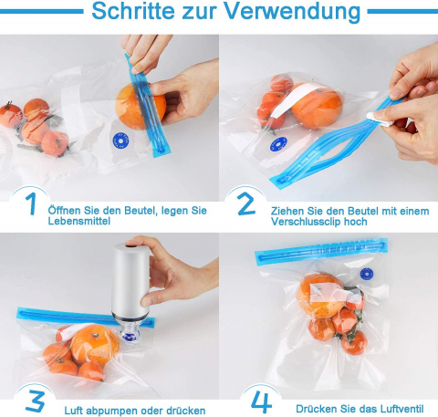 Pungi Alimentare pentru Vidat Fructe, Legume și Alimente | Set 5 Bucăți Reutilizabile | Pompa Vacuum și Clema Incluse [21]