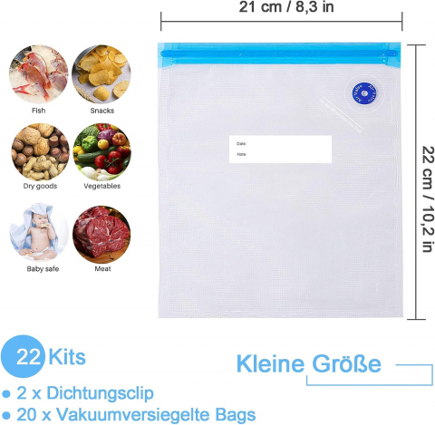 Pungi Alimentare pentru Vidat Fructe, Legume și Alimente | Set 5 Bucăți Reutilizabile | Pompa Vacuum și Clema Incluse [18]