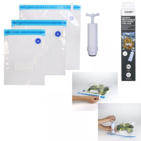 Seturi Promoționale Avantajoase - Pungi Alimentare pentru Vidat Fructe, Legume și Alimente | Set 5 Bucăți Reutilizabile | Pompa Vacuum și Clema Incluse