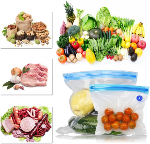 Pungi Alimentare pentru Vidat Fructe, Legume și Alimente | Set 5 Bucăți Reutilizabile | Pompa Vacuum și Clema Incluse [16]